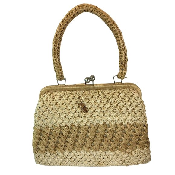 Vintage Italian Forsum Purse Staw Weave Lined Handbag u Made in Japan